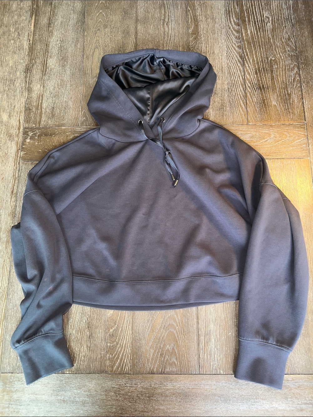 As Revival Cropped Hoodie Satin Lined Hood Gray L Casual Athleisure